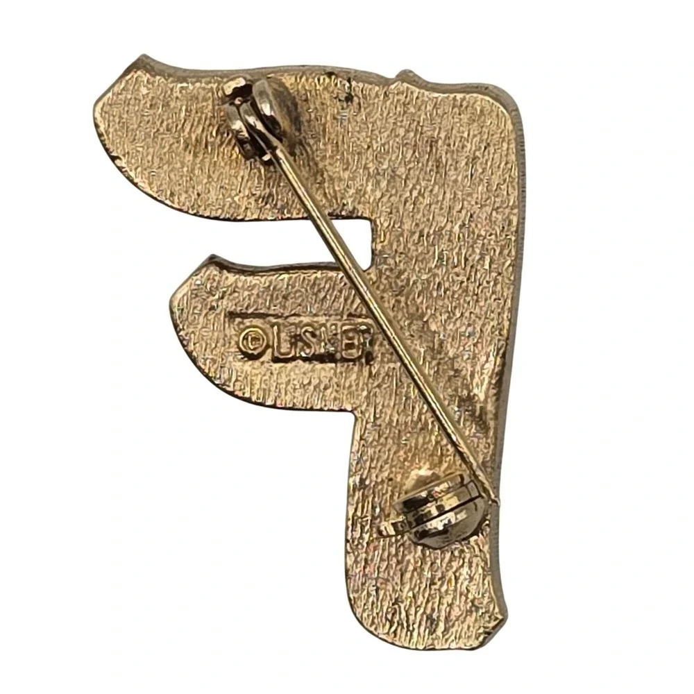 Lisner Brooch Pin Red Gold Tone Initial Letter F Enamel‎ Vintage Accessory